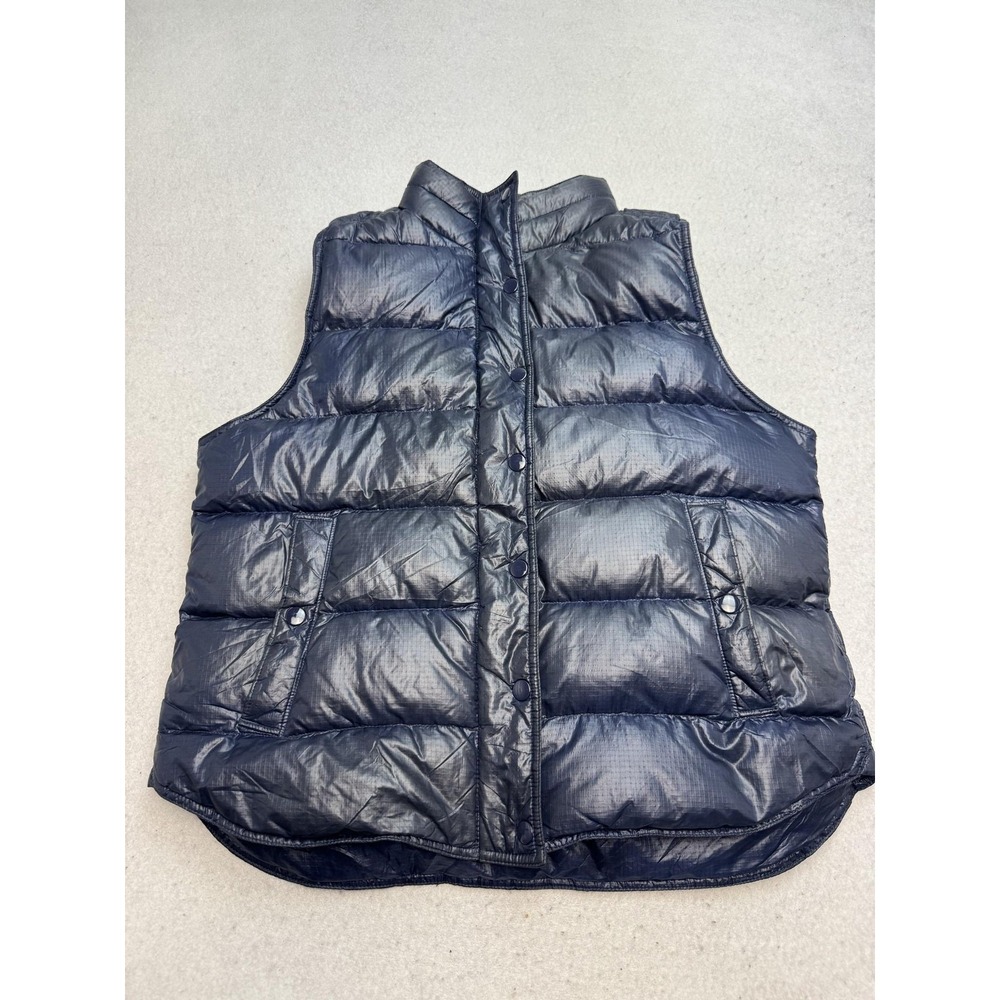 J.Crew Vest Womens L Blue Nylon Down Puffer Quilted Full Zip Pockets Insulated